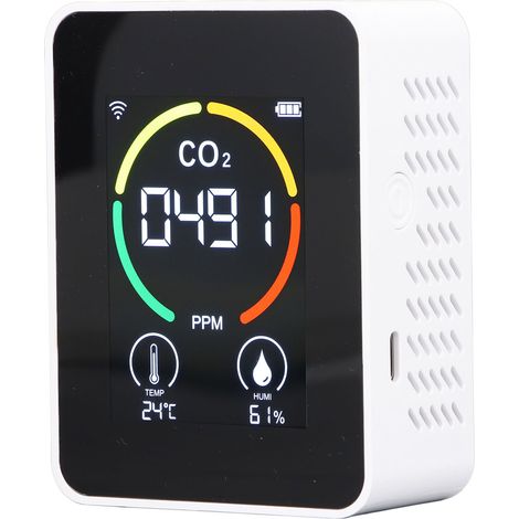 Détecteur CO2 Portable sur Pile avec Hygromètre et Thermomètre, Moniteur de Qualité d'Air WiFi Intelligent Capteur Infrarouge Blanc (1/5)