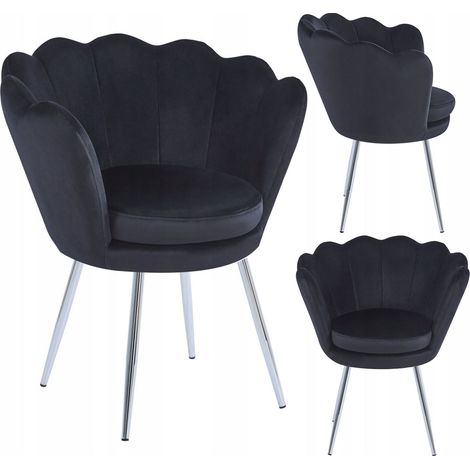 Fauteuil élégant en velours noir sur pieds argentés, capitonné pour le salon (1/5)