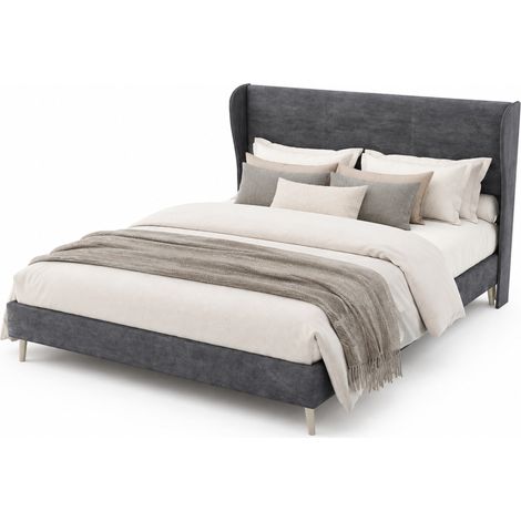 Lit rembourré 160x200 cm avec tête de lit douce et base basse, style moderne, gris, sommier non requis – CHICFURN (1/5)