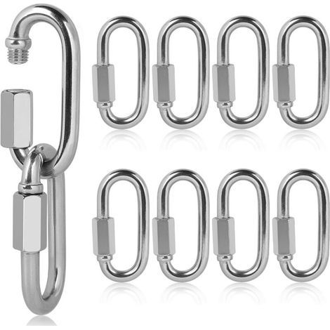 10 x Schraubkarabiner aus Edelstahl 304 mit M8-Schnellverschluss, Sicherheitskarabiner mit einer Tragfähigkeit von 691 kg (1/5)