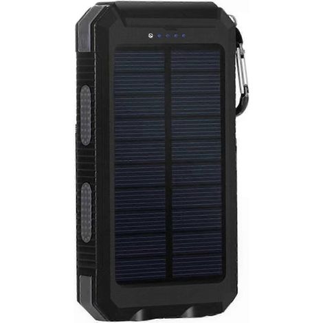Batterie externe portable à énergie solaire haute efficacité, idéale pour les aventures en plein air (noire). (1/5)