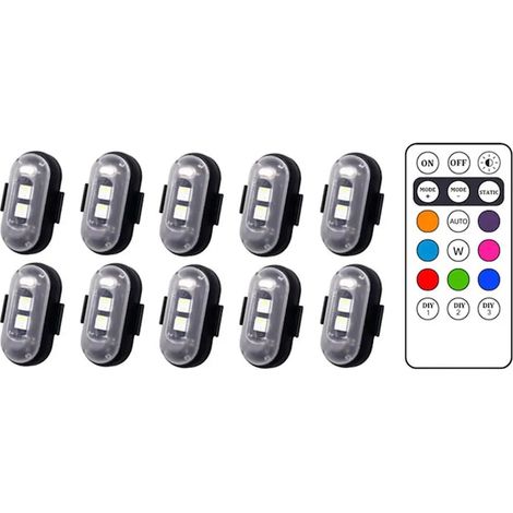 Lot de 10 ampoules LED colorées avec télécommande pour moto et avion, ampoules multicolores avec plusieurs modes, durables (1/2)