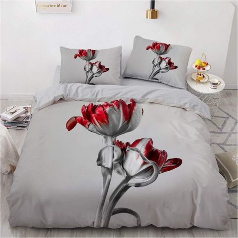 Bettwäsche-Set 135x200cm 4-teilig mit Blumenmuster, Mikrofaser, Reißverschluss