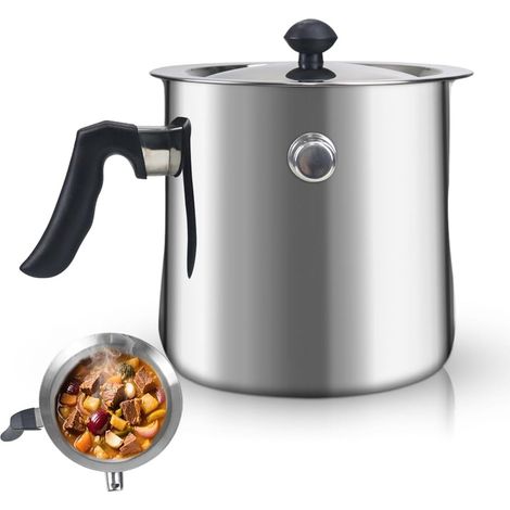 Olla de leche de 1,5 l con tapa, olla de cocción lenta con silbato, doble pared con mango de baquelita, olla para pudin de acero inoxidable (1/5)