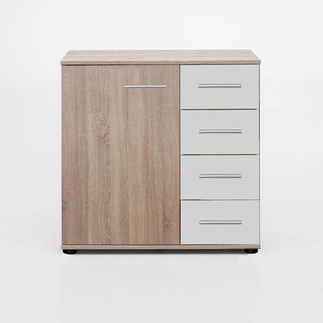 Commode de rangement imitation chêne - 81 X 83 X 41 Cm.-PEGANE