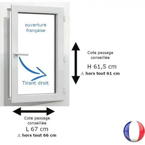 Fenêtre PVC blanc 1 vantail hors tout H 61 x L 66 cm ouverture française pour pose rénovation - tirant droit