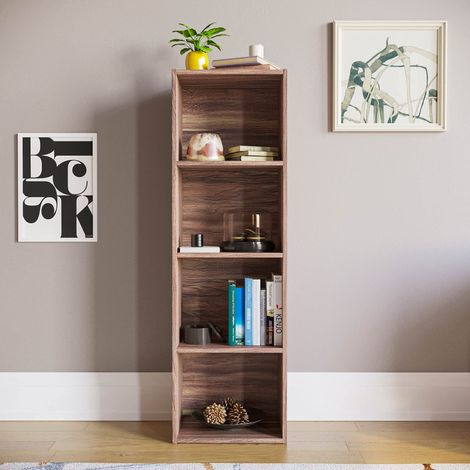 4 Niveau Cube Bibliothèque, Moderne Space-Saving Meuble de Rangement for Salon, Chambre Or Bureau, Autoportant Exposition Shelf, H106xW32xD24cm (Noyer) (1/5)