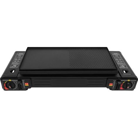 Réchaud à Gaz de Camping, Design Portable, Double Brûleurs, noir (1/2)
