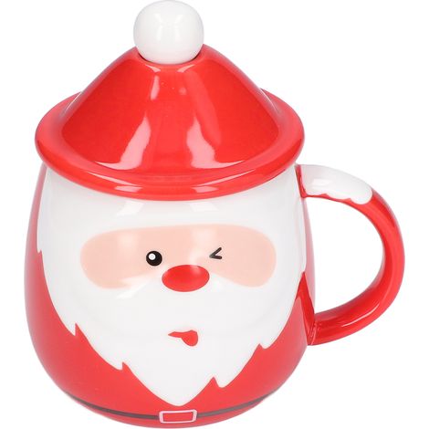 Mug de Noël en céramique 450ml avec couvercle et cuillère, grande capacité pour thé, lait ou café, idéal pour la maison.