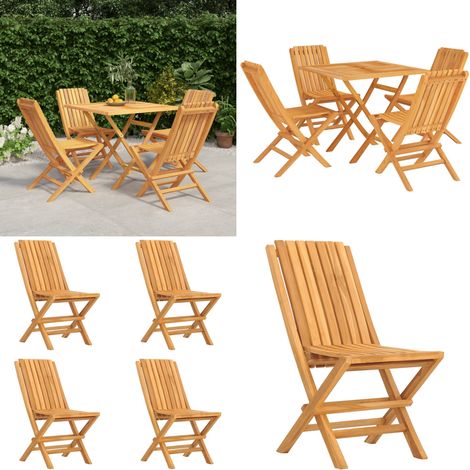 Juego de comedor para jardín 5 piezas madera maciza de teca - Juego de comedor - Mesa de jardín