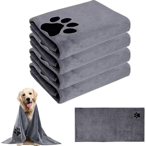 4 Pièces Serviette Chien 100 x 50 CM, Serviette pour Chien Doux Séchage Rapide Microfibre, Serviete Chien Super Absorbante pour Animaux pour Chats, Chiens ou Autres Animaux, Gris