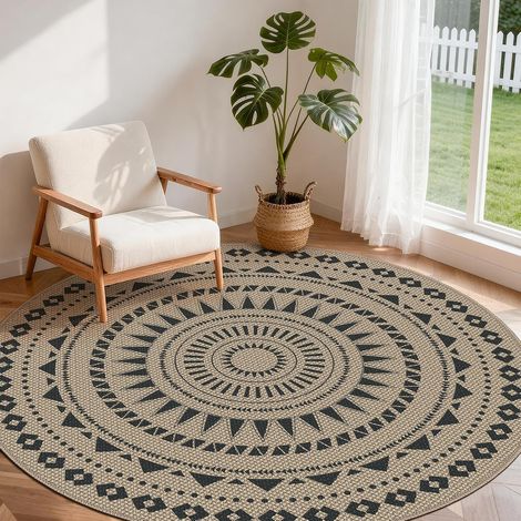 Tapis Rond de 200 cm de diamètre Aspect Jute Antidérapant Lavable Emballage Pliable Tapis Rond bohème pour Chambre à Coucher Salon et Balcon (1/5)
