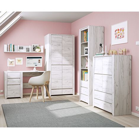 Jugendzimmer Set 5-teilig AMANTEA-129 mit Schreibtisch in weiß Eiche (1/5)