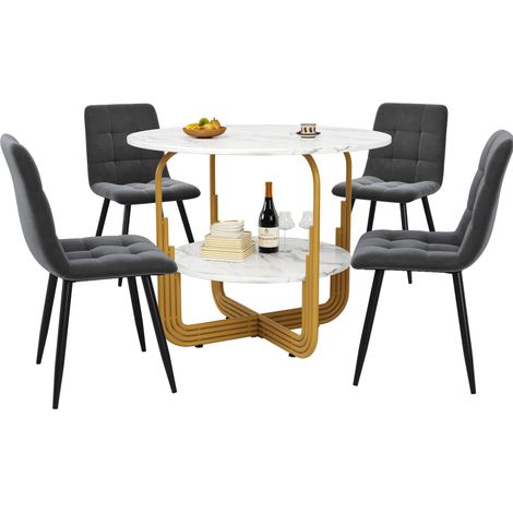 Set da pranzo 5 pezzi tavolo rotondo 80 cm effetto marmo MDF e 4 sedie in velluto (1/5)