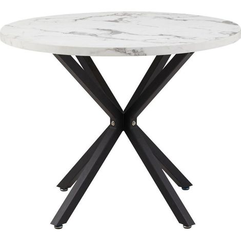 Runder Esstisch 100cm Marmoroptik Weiß/Schwarz mit schwarzen Metallbeinen für 4-6 Personen (1/5)