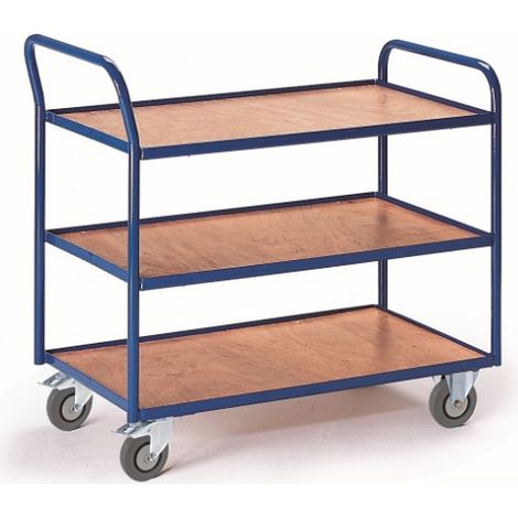 Rollcart Tischwagen mit abgewinkeltem Schiebegriff und 3 Etagen im Buchendekor 790x490mm