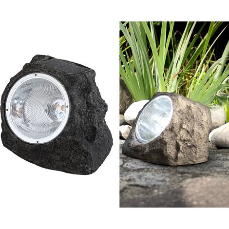 LED Gartendeko Solarleuchte in Steinoptik aus grauem Kunststoff