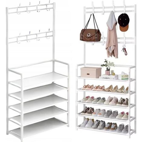 Kleiderständer, Schuhschrank, Standregal – Weiß (1/5)