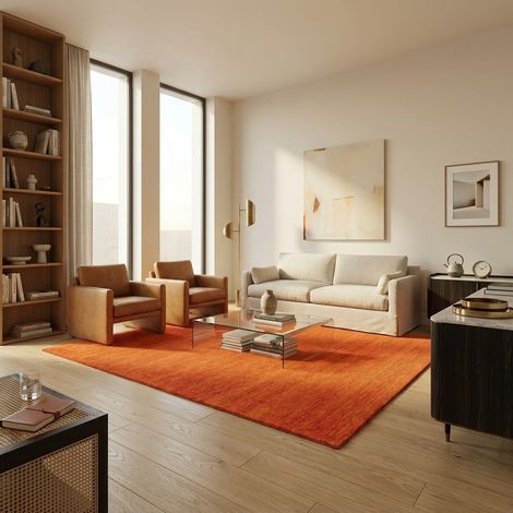 Tapis Gabbeh indien Tapis Uni - Tapis en laine - 90x60cm, Rectangular - 100% Laine vierge - Tissé main - Orange