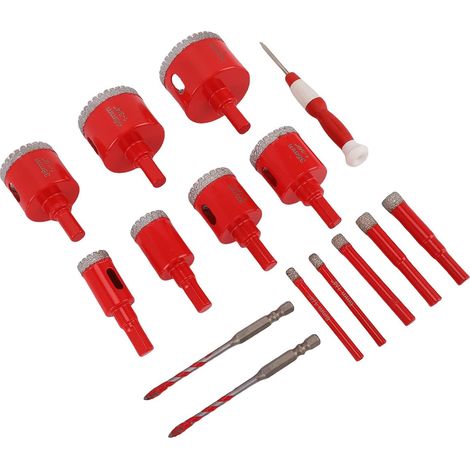 Brazed diamond core drill bit kit for tile and glass, 1/4 to 2 inches (1/5)