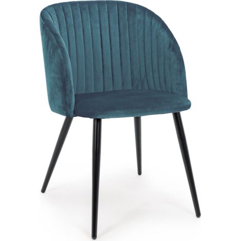 Chaise en acier et en velours bleu Quentin - Lot de 2 (1/5)