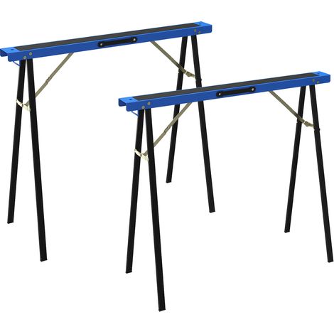 Juego de 2 caballetes metálicos robustos y plegables para carpintería y proyectos de bricolaje, color azul y negro