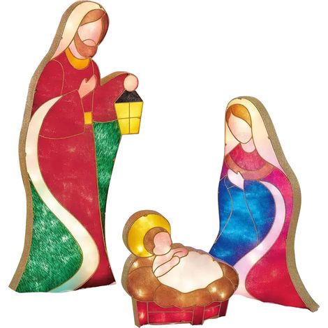 Décoration de Noël, d'Halloween et de Thanksgiving (tableau plat en fer + guirlande lumineuse), représentant une famille heureuse de trois personnes, à fixer au sol ou à entretenir sur un poteau. Déco (1/2)