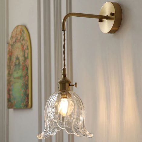 Applique E27, sans source lumineuse, veilleuse en verre transparent, lampe décorative de salon, chaîne réglable (1/5)