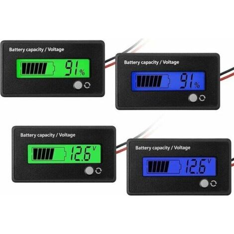 Lot de 4 jauges de batterie DC 12 V 24 V 36 V 48 V avec alarme, indicateur de tension de capacité de batterie, jauge de carburant de batterie au plomb et indicateur de batterie Li-Ion (vert et