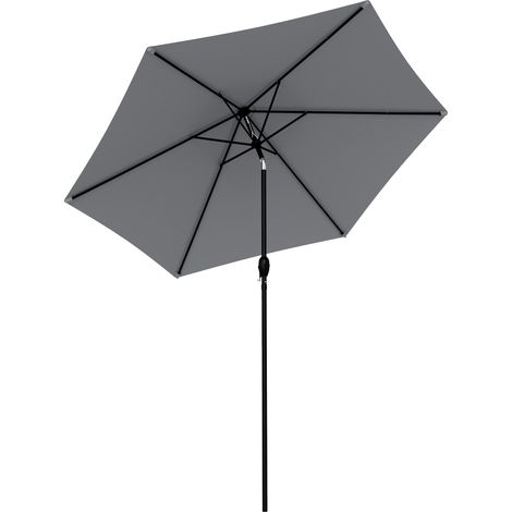 Parasol de Jardin Extérieur Rond 2m, Inclinable à 30°, Manivelle, Mât en Aluminium, Toile 180 g/m², Anti-UV, Gris Foncé (1/5)