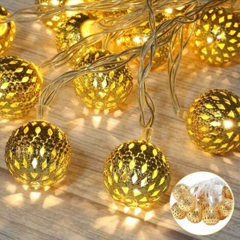 Guirlande lumineuse LED marocaine-2 mètres-10 LED blanc chaud-Decoration orientale Doré-Guirlande boule lumineuse-Décoration de Noël, Jardin, Anniversaire (1/5)