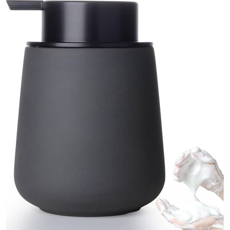 Distributeur savon mousse céramique 350 ml anthracite, tête mousseuse, rechargeable, bain/cuisine (1/5)