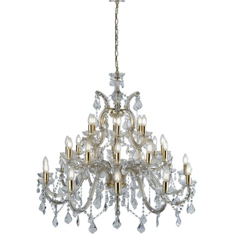 MARIE THERESE - 30LT Lustre chandelier Metal laiton poli avec pampille cristal E14 30x60w max Diam 98cm (1/5)