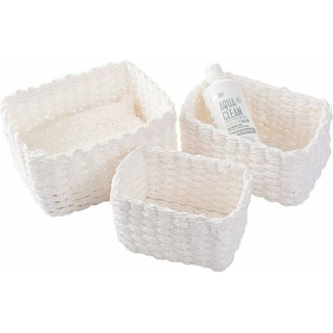 Juego de 3 cestas de almacenamiento tejidas para accesorios de maquillaje, baño, cambiador y compartimento pequeño (blanco) (1/3)