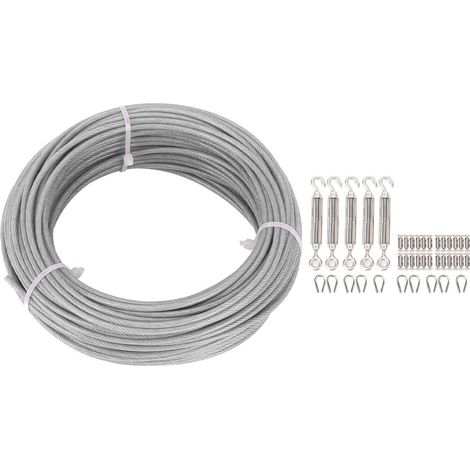 Kit câble acier 3mm 30.5m inox 304 avec tendeurs œil crochet, cosse, vis œil, visserie et tournevis pour étendage linge et plantes (1/5)
