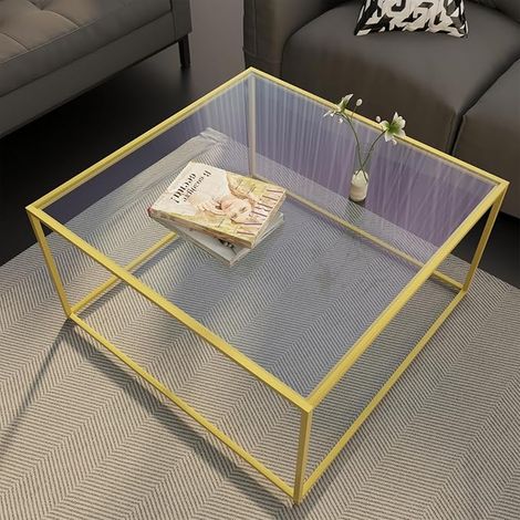 Square Glass Coffee Table, Modern Table, Central Tea with Sturdy Metal Frame, Sofa Side Table for Living Room, Tempered Top, 67 x 67 x 40 cm (1/5)
