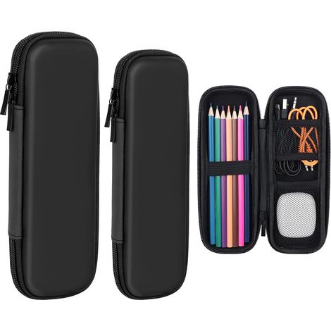 Set di 2 astucci in EVA per penne stilografiche, penne a sfera, pennini, penne touch, matite, cavi USB, ecc., in pelle di alta qualità, colore nero. (1/5)