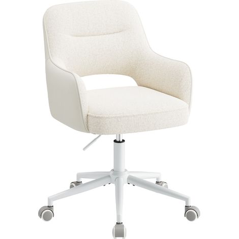 Fauteuil de Bureau Ergonomique avec Accoudoirs, Chaise Pivotante à 360° avec Hauteur Réglable, Assise Confortable en Tissu Doux,blanc (1/5)