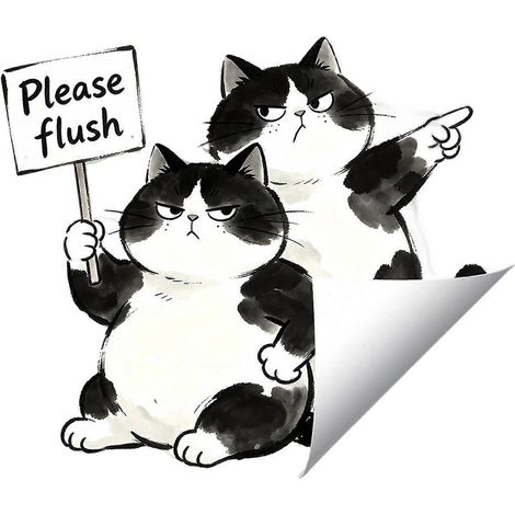 Sticker mural chat noir et blanc - Amovible et imperméable - pour carrelage. (1/5)