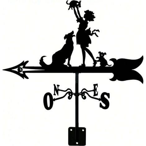 Girouette en acier inoxydable représentant un chien et un homme, indicateur de direction du vent avec décoration de jardin, instrument de mesure pour toiture extérieure (1/4)