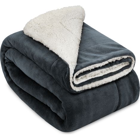 Beautissu Alina Plaid sherpa Plaid doux XXL 240cm, 220cm, anthracite-blanc