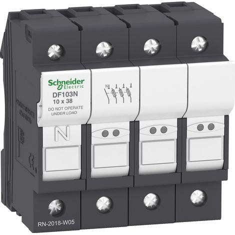 Schneider Electric – DF103N Porte fusible à tiroir 32A – 3P+N – Pour fusibles 10x38mm – Tension 690V – Résistance court-circuit 120kA