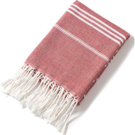 Serviette de plage en coton, serviette de bain absorbante à rayures (rouge) (1/2)