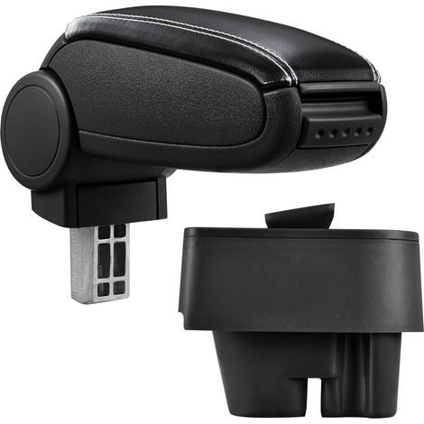 Accoudoir central pour PEUGEOT 207, 207 SW, 207 CC - avec compartiment - rembourré - cuir-synthétique - noir avec des coutures blancs (1/5)