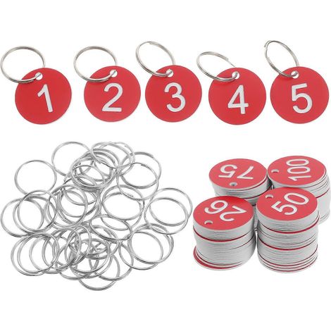 Lot de 100 porte-clés numérotés en plastique avec anneaux métalliques. (1/5)