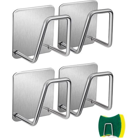 Juego de 4 escurridores de esponjas para fregadero de cocina, impermeables, autoadhesivos, fáciles de instalar - Aptos para fregaderos de cocina - Plateados (1/5)
