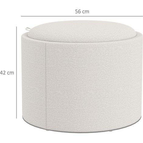Tabouret rembourré en lin, rangement dissimulé, couvercle réversible, 56 cm x 56 cm x 42 cm, crème et naturel (1/5)