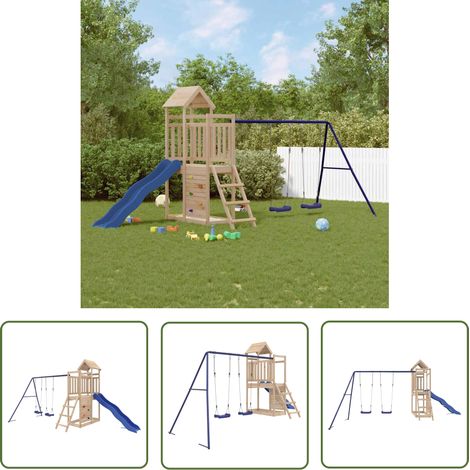 The Living Store Aire de jeux d'extérieur bois de pin massif - Jeux D'extérieurs - Aire De Jeux - Jardin Enfant - Toboggan Bois - Balançoires (1/5)