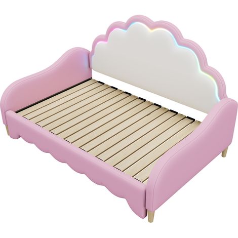 Cama diván 140 x 200 cm de PU y MDF, rosa, cabecero con LED (1/5)