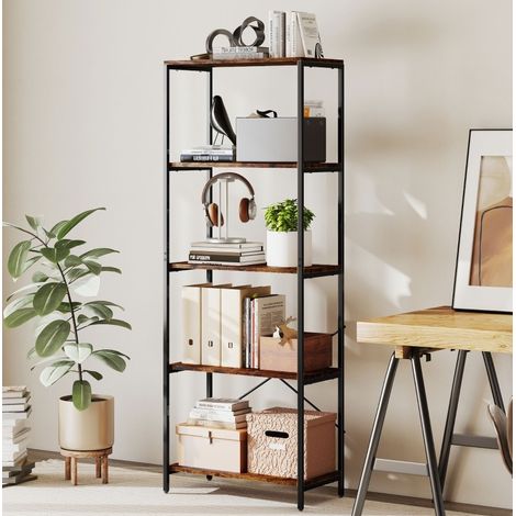 Librería MEUBLIV de 5 niveles en metal marrón, acabado melaminado, 79 x 35 x 161 cm (1/5)